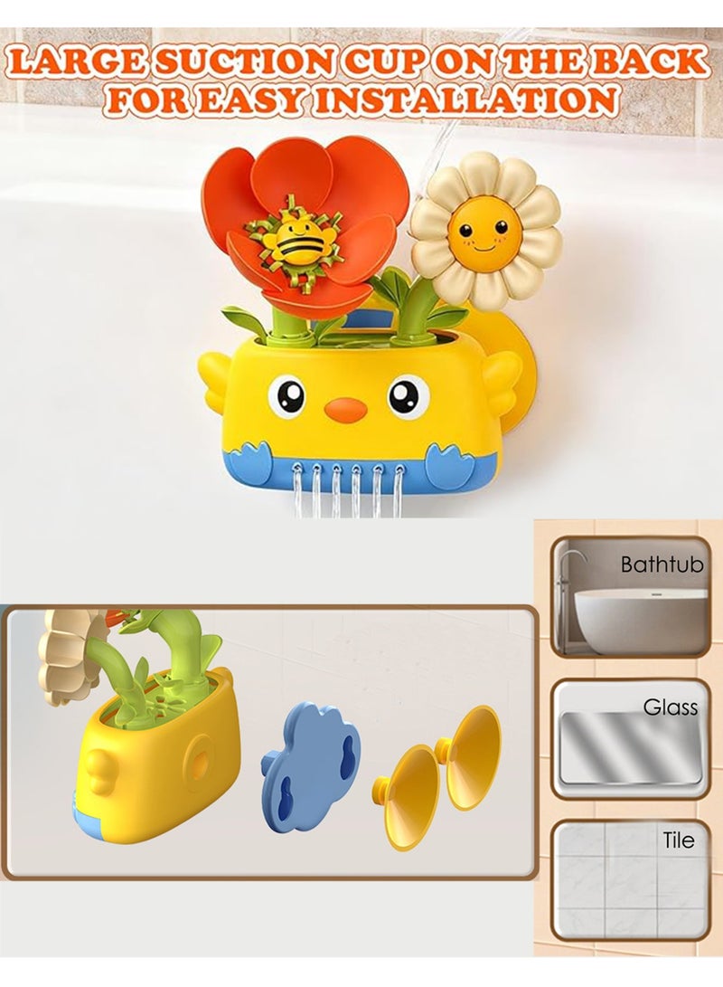 DB Innov. Bath Toy, Interactive Fun Bath Toy, Little Chick Flower and Bee Bath Toy with Spinning Flowers and Waterfall Spray, Suction Cup Bath Play Set for Toddlers - Image 3