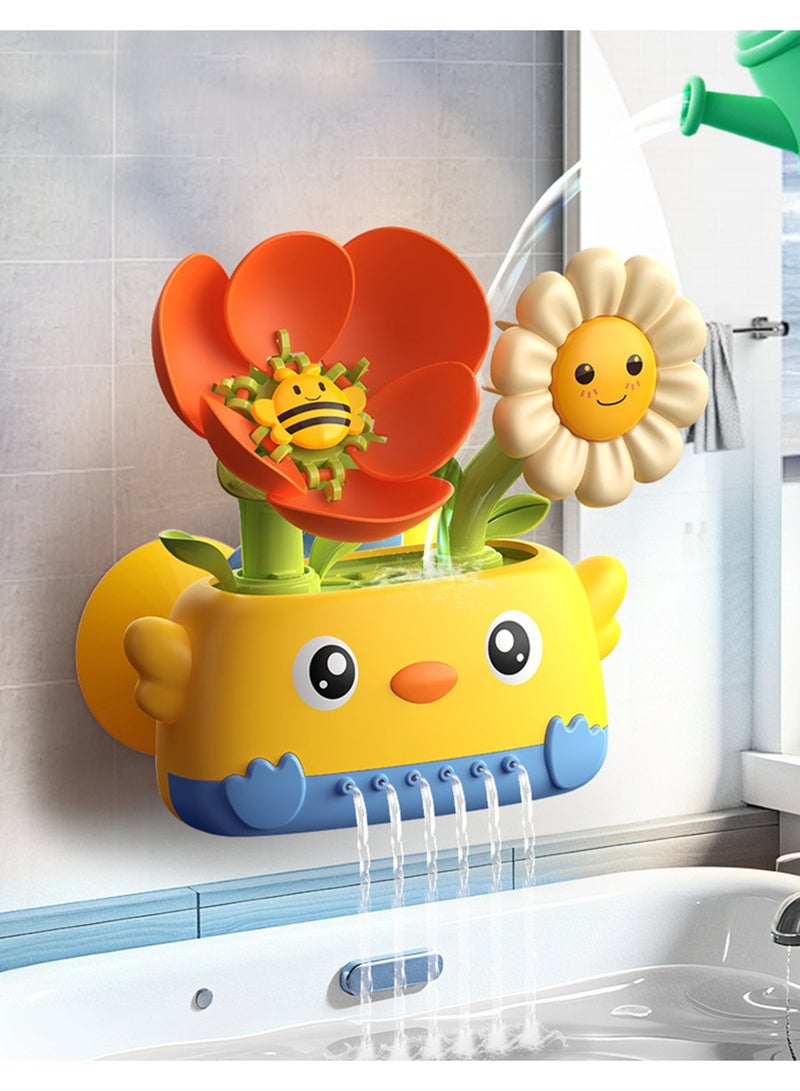 DB Innov. Bath Toy, Interactive Fun Bath Toy, Little Chick Flower and Bee Bath Toy with Spinning Flowers and Waterfall Spray, Suction Cup Bath Play Set for Toddlers - Image 1