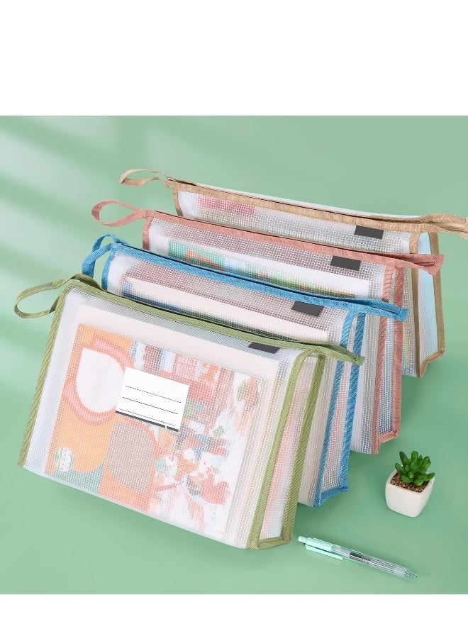 Generic - 4 Pack A4 Plastic File Folder, Hanging Folders, Envelopes Expanding Wallet Document with Zipper and Label Pocket Tabs, Pouch for Home Work, Office, School (4 Colors) - Image 1
