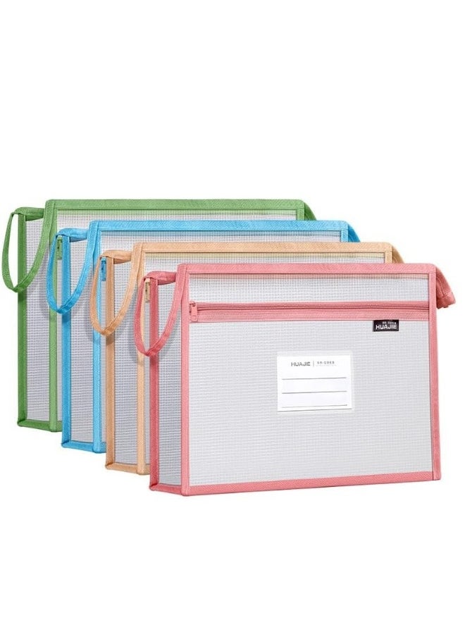 Generic - 4 Pack A4 Plastic File Folder, Hanging Folders, Envelopes Expanding Wallet Document with Zipper and Label Pocket Tabs, Pouch for Home Work, Office, School (4 Colors) - Image 1