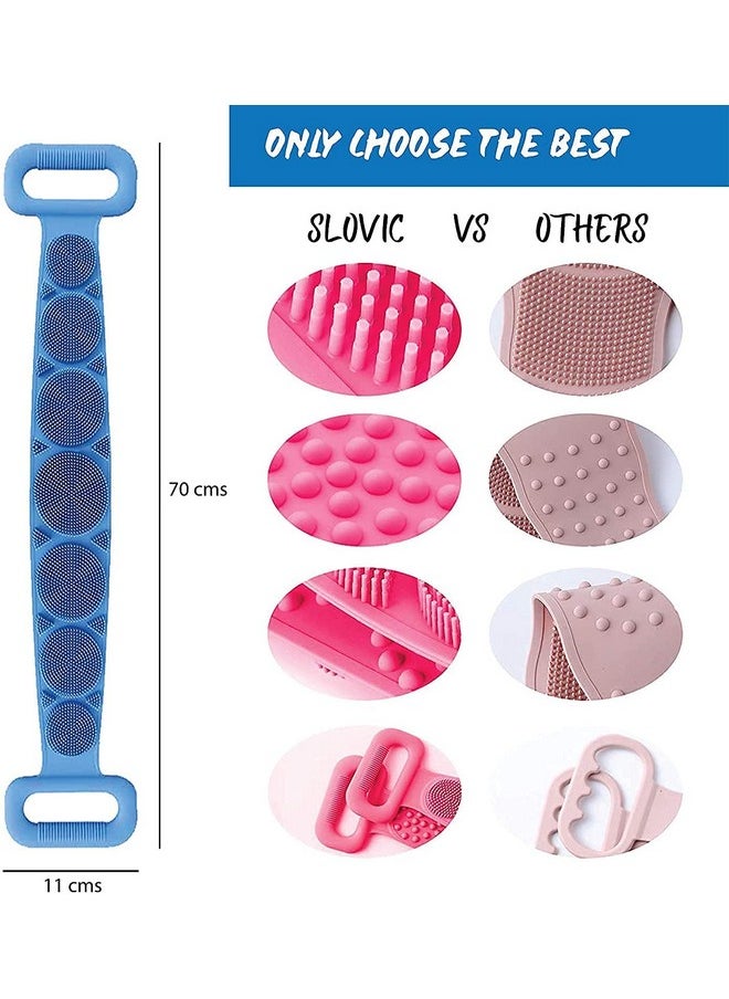 SAFERSKY 2 Pcs Silicone Body Back Scrubber Belt And Bath Brush With Soap Dispenser Exfoliating Shower Belt Body Brush For Bathing Bath Body Cleaning Brush For Men Women Kids (Multi)  - Image 3