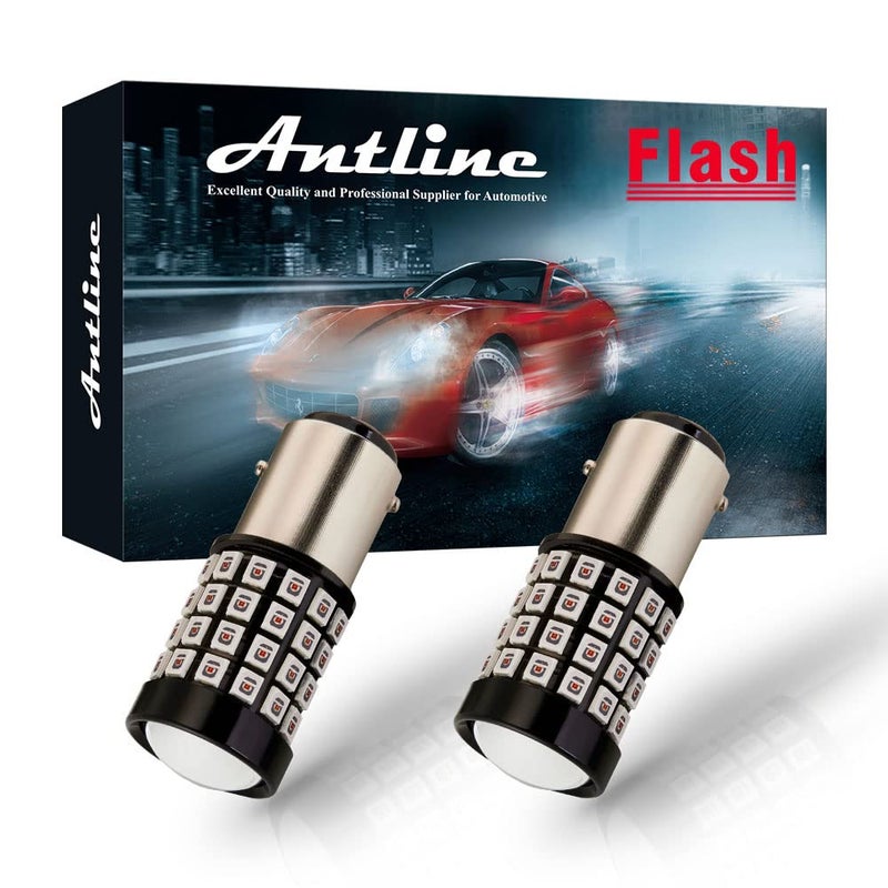 Antline 1157 LED Bulb Flash Strobe Red 2 Pack 930V Super Bright 1600 Lumens 2057 2357 7528 52SMD LED with Projector for Replacement Flashing Strobe Brake Tail Stop Light Bulbs