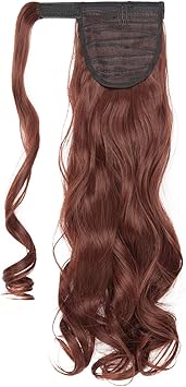 SEGO 17 Inch Wrap Around Ponytail Hairpiece Clip In Hair Extensions Dark Auburn One Piece Ponytail Extension Curly Wavy - Image 4