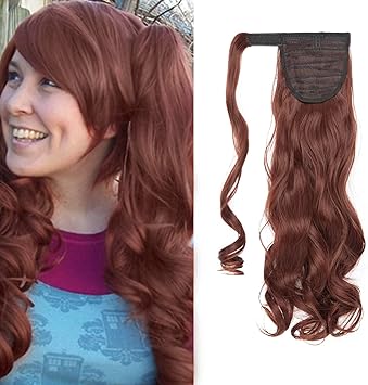 SEGO 17 Inch Wrap Around Ponytail Hairpiece Clip In Hair Extensions Dark Auburn One Piece Ponytail Extension Curly Wavy - Image 1