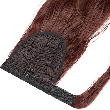 SEGO 17 Inch Wrap Around Ponytail Hairpiece Clip In Hair Extensions Dark Auburn One Piece Ponytail Extension Curly Wavy - Image 2