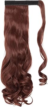 SEGO 17 Inch Wrap Around Ponytail Hairpiece Clip In Hair Extensions Dark Auburn One Piece Ponytail Extension Curly Wavy - Image 5
