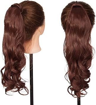 SEGO 17 Inch Wrap Around Ponytail Hairpiece Clip In Hair Extensions Dark Auburn One Piece Ponytail Extension Curly Wavy - Image 3