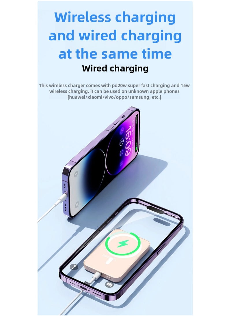 Magnetic power bank  fast charging PD20W wireless ultra-thin portable phone back clip mobile power bank