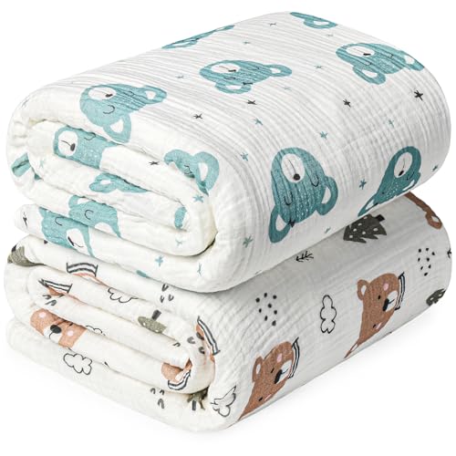 GUNTAIL Rayon from Bamboo Swaddle Blankets for Newborn2 Pack Breathable Soft Receiving BlanketLarge 41 x 41 inches Swaddle Wrap Burping ClothesEssentials Infant Shower ItemsChristmas Bear Green Bear - Image 1