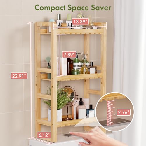AmazerBath Bamboo Over The Toilet Storage Shelf 3Tier Bathroom Organizers and Storage Shelves 2 in 1 Dual Stable Above Over Toilet Bamboo Shelf Home Storages Rack for Small Bathroom Space Saver - Image 3