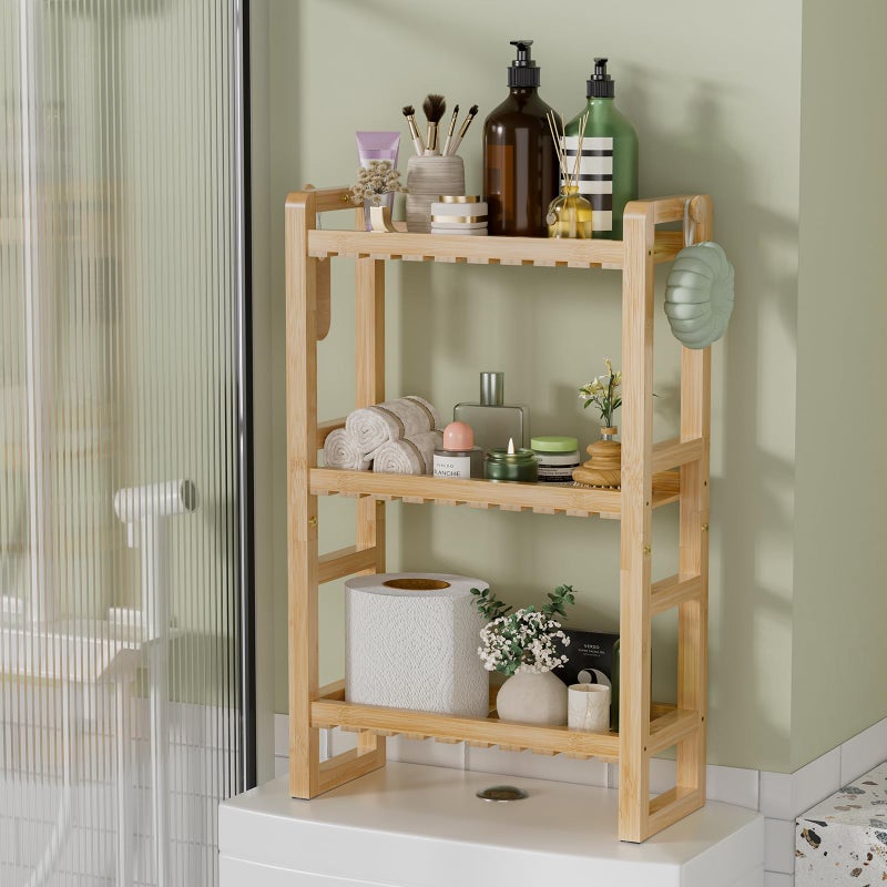 AmazerBath Bamboo Over The Toilet Storage Shelf 3Tier Bathroom Organizers and Storage Shelves 2 in 1 Dual Stable Above Over Toilet Bamboo Shelf Home Storages Rack for Small Bathroom Space Saver - Image 2