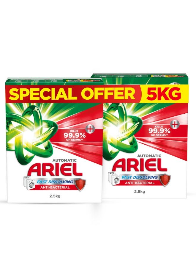 Ariel Anti-Bacterial Fast Dissolving Laundry Detergent Powder Dual Pack 2 x 2.5kg  - Image 1