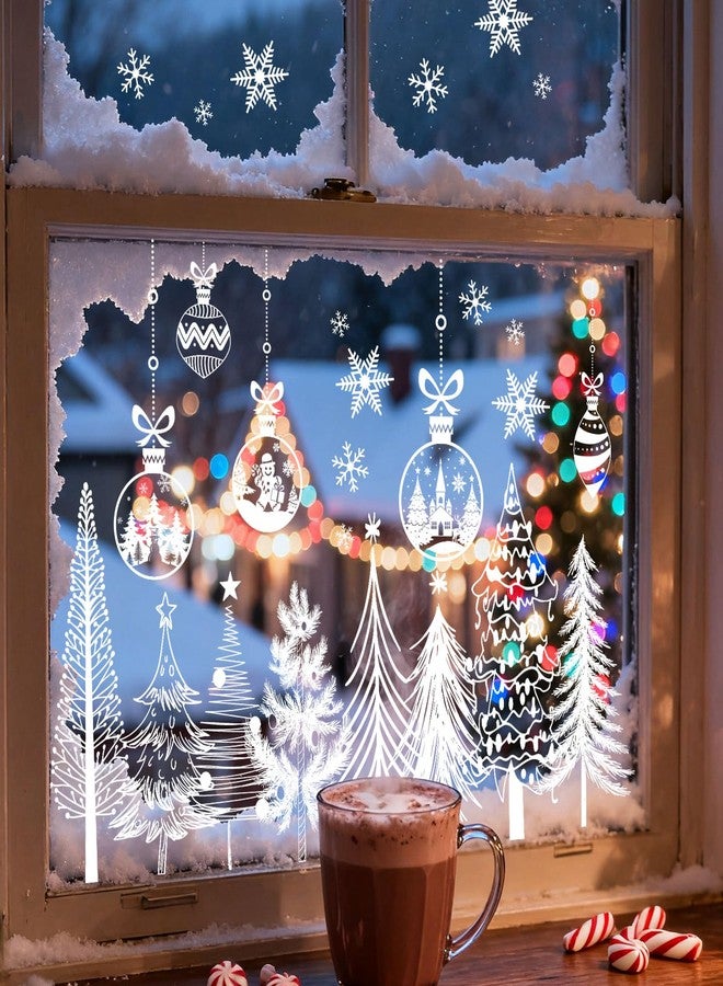 وولاين مجموعة ملصقات نوافذ عيد الميلاد من والين، 9 أوراق، ملصقات نوافذ بيضاء على شكل شجرة عيد الميلاد، ندفة ثلج، كرة زينة، قابلة لإعادة الاستخدام، مضادة للصدمات، ديكور نوافذ لفصل الشتاء، لوازم حفلات منزلية - Image 5