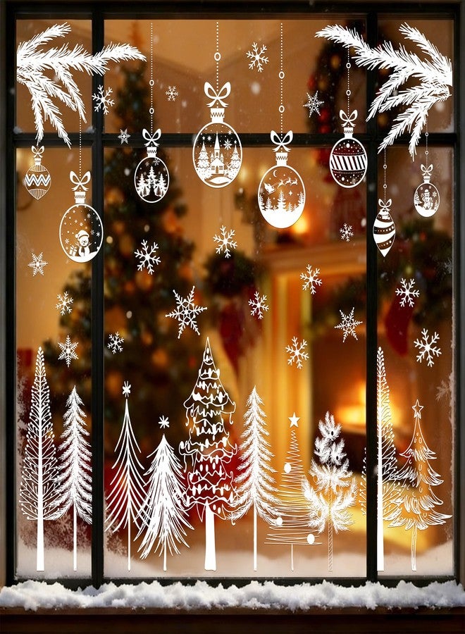 وولاين مجموعة ملصقات نوافذ عيد الميلاد من والين، 9 أوراق، ملصقات نوافذ بيضاء على شكل شجرة عيد الميلاد، ندفة ثلج، كرة زينة، قابلة لإعادة الاستخدام، مضادة للصدمات، ديكور نوافذ لفصل الشتاء، لوازم حفلات منزلية - Image 1