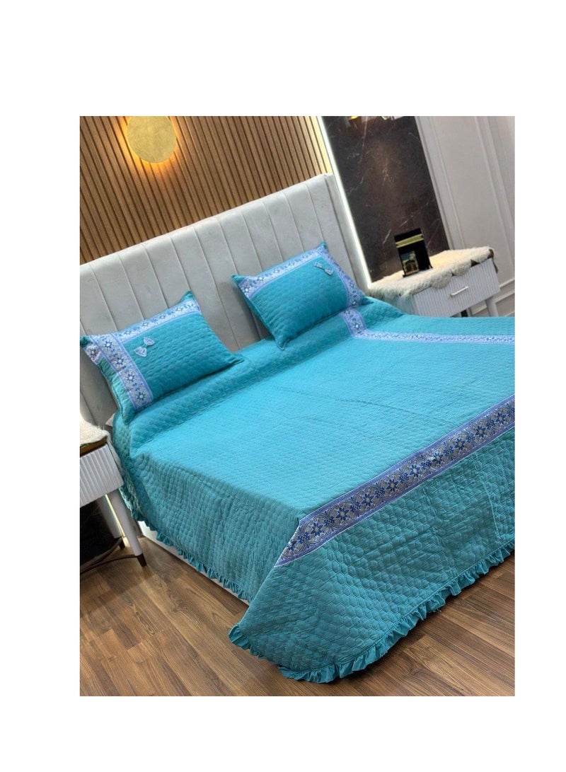 Large Coverlet with Thermal Fiber Filling and Cornices - 3 Pieces ST Luxury (Blue) - Image 1