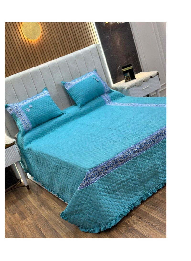 Large Coverlet with Thermal Fiber Filling and Cornices - 3 Pieces ST Luxury (Blue) - Image 2