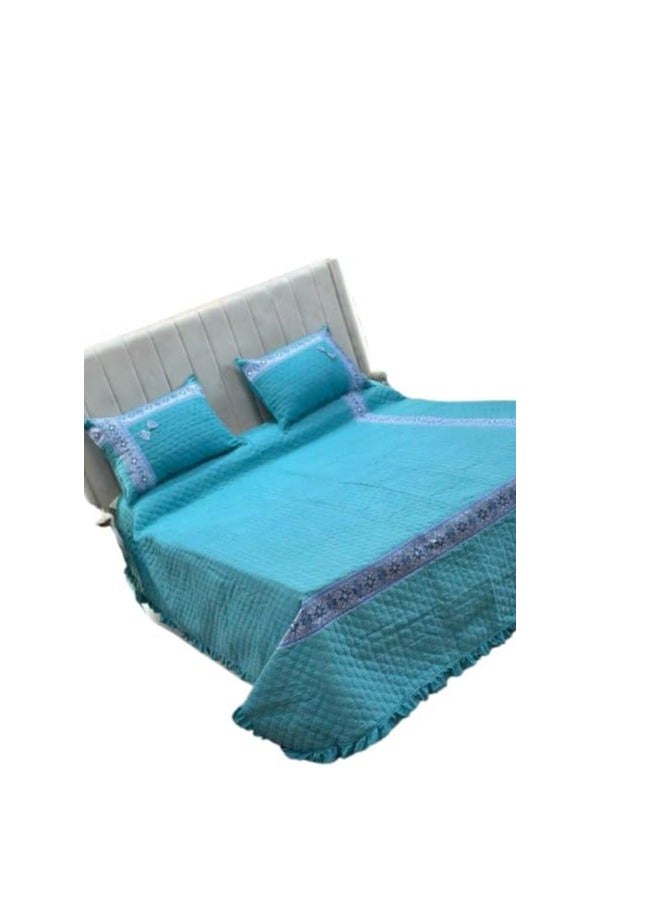 Large Coverlet with Thermal Fiber Filling and Cornices - 3 Pieces ST Luxury (Blue) - Image 3