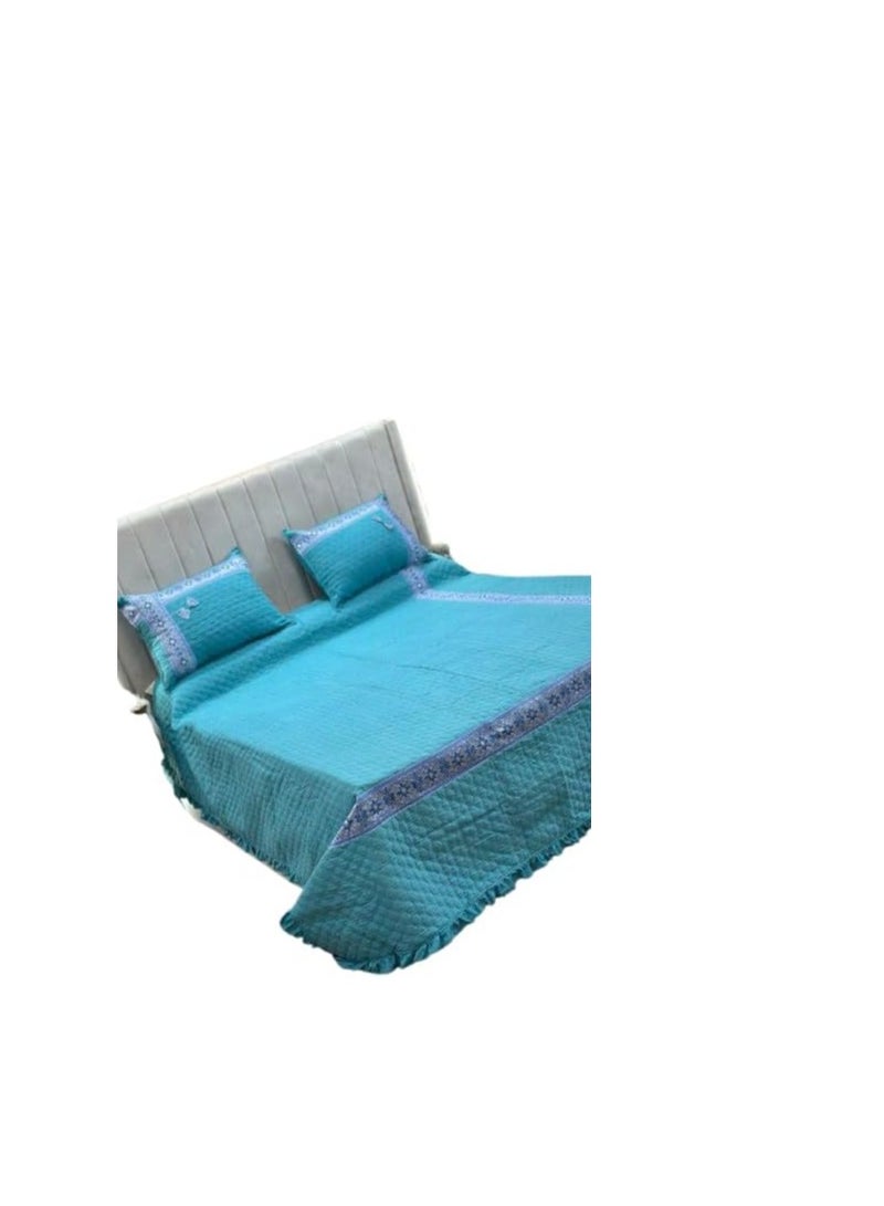 Large Coverlet with Thermal Fiber Filling and Cornices - 3 Pieces ST Luxury (Blue) - Image 4