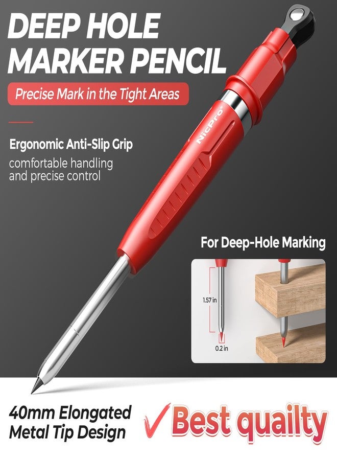 Nicpro 7-in-1 CP5000 Magnetic Carpenter Pencils with Sharpener, Construction Mechanical Pencil+10 Refill, Deep Hole Marker for Construction, Woodworking Pencil, Carpenter Tools for Marking - Image 3