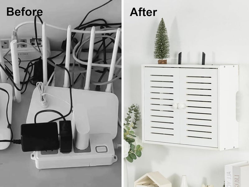 Hooyage Wifi Storage Box Wall Mount Router Shelf Wooden Wifi Router Box Hider Wall Mount Router Storage Box for Modem Cable - Image 5