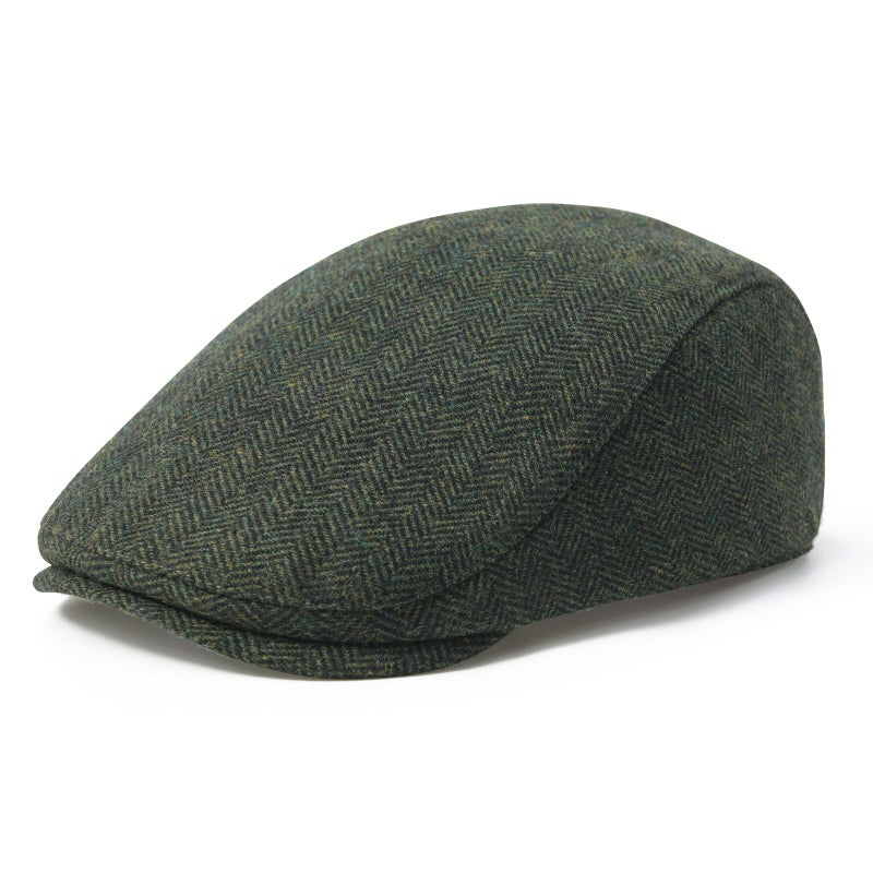 FEINION Men Wool Blend Flat Cap Tweed Newsboy Ivy Hat (Herringbone Green) - Image 1