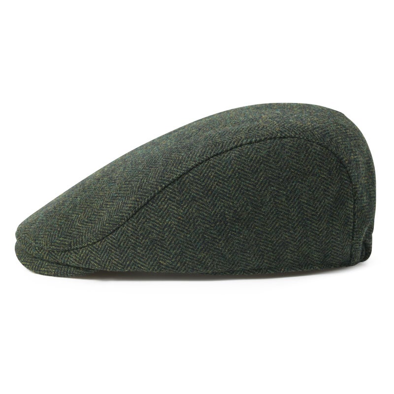 FEINION Men Wool Blend Flat Cap Tweed Newsboy Ivy Hat (Herringbone Green) - Image 2