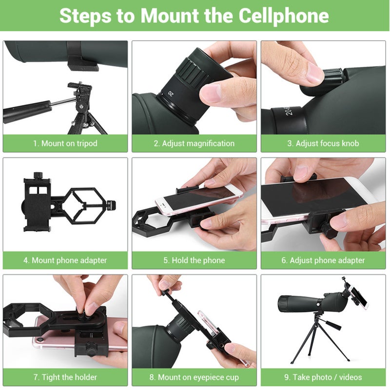 Waterproof Monocular 20-60X Adjustable Zoom, 60mm FMC Objective Lens - Ultra-wide Field Of View, BAK 4 Prism Glass Night Vision Device for Outdoor Bird Watching, Camping, Hunting - Image 3