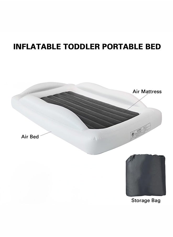 XiuWoo Inflatable Toddler Travel Beds, Kids Air Mattress with 4 Sides Safety Bumper and Fast Speed Pump, Portable Toddler Beds for Kids Ideal for Home, Camping and Vacation, white Gray  - Image 1