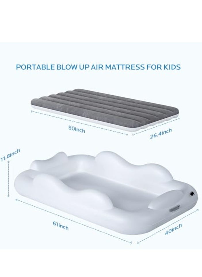 XiuWoo Inflatable Toddler Travel Beds, Kids Air Mattress with 4 Sides Safety Bumper and Fast Speed Pump, Portable Toddler Beds for Kids Ideal for Home, Camping and Vacation, white Gray  - Image 3