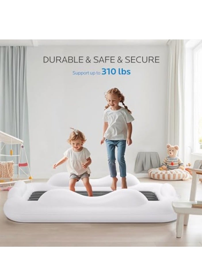 XiuWoo Inflatable Toddler Travel Beds, Kids Air Mattress with 4 Sides Safety Bumper and Fast Speed Pump, Portable Toddler Beds for Kids Ideal for Home, Camping and Vacation, white Gray  - Image 4
