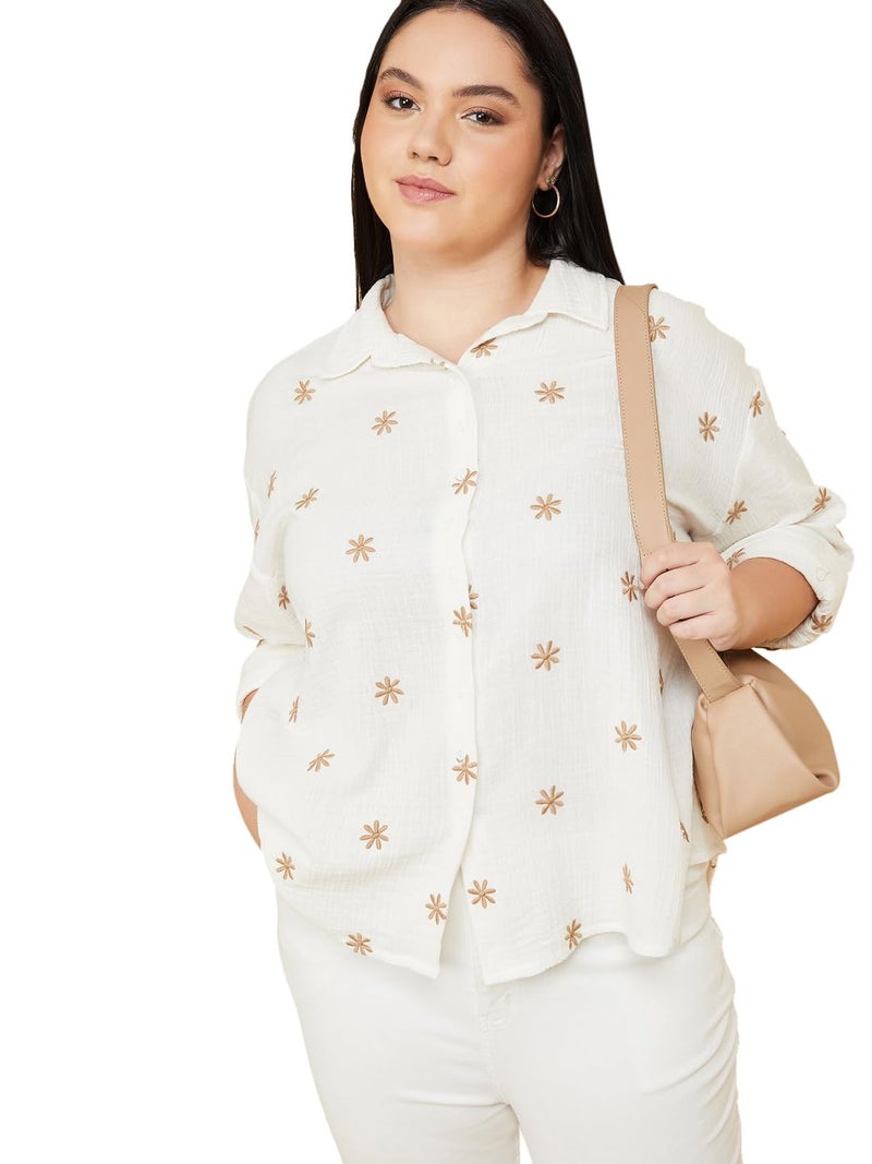 Max Plus Size Women Floral Embroidered Shirt - Image 5
