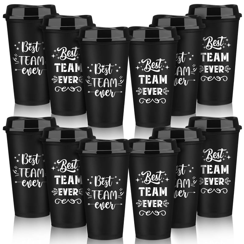 Sliner 12 Pcs Best Team Ever Thank You Gifts Bulk Employee Appreciation 16 oz Reusable Coffee Cups with Lids Employee Motivation Gifts for Teacher Nurses Staff Coworkers - Image 2