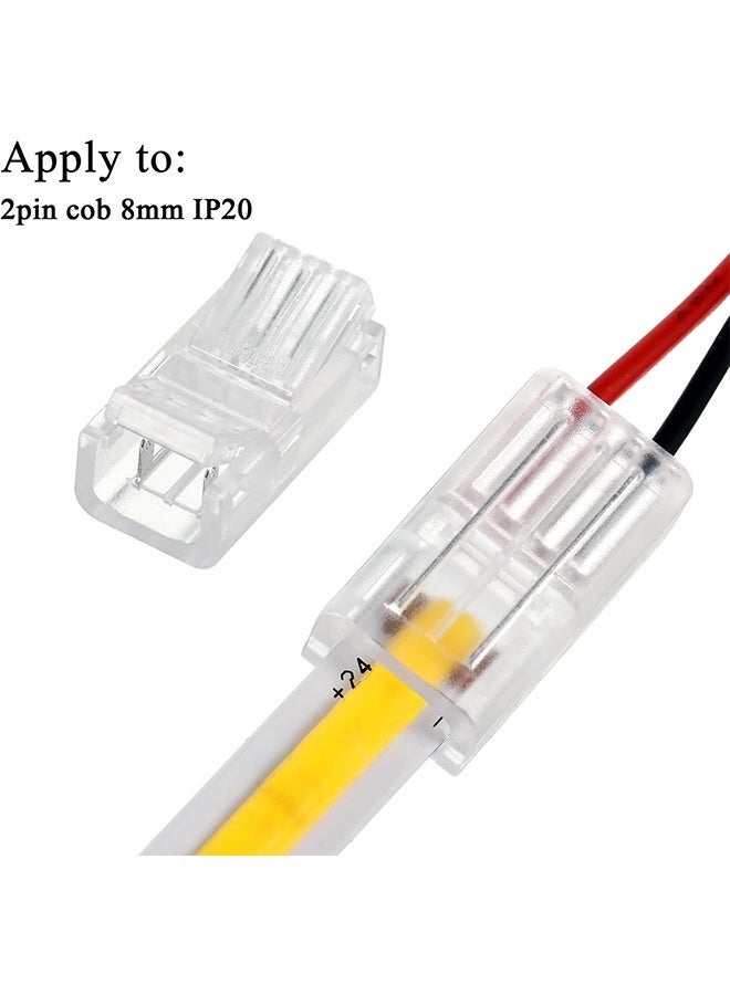 COB LED Strip to Wire Connector 20 Pieces Waterproof LED Adapter Connectors Transparent Solderless LED Light Strip Connectors for Strip Light Unwired Gapless Track Lighting Connector (2 Pin, 8 mm) - Image 2