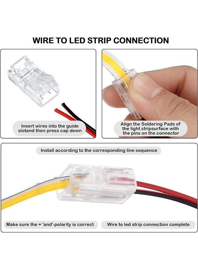 COB LED Strip to Wire Connector 20 Pieces Waterproof LED Adapter Connectors Transparent Solderless LED Light Strip Connectors for Strip Light Unwired Gapless Track Lighting Connector (2 Pin, 8 mm) - Image 4
