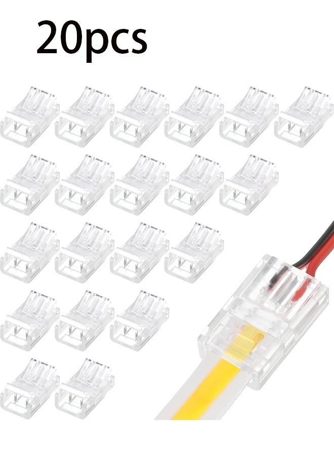 COB LED Strip to Wire Connector 20 Pieces Waterproof LED Adapter Connectors Transparent Solderless LED Light Strip Connectors for Strip Light Unwired Gapless Track Lighting Connector (2 Pin, 8 mm) - Image 1