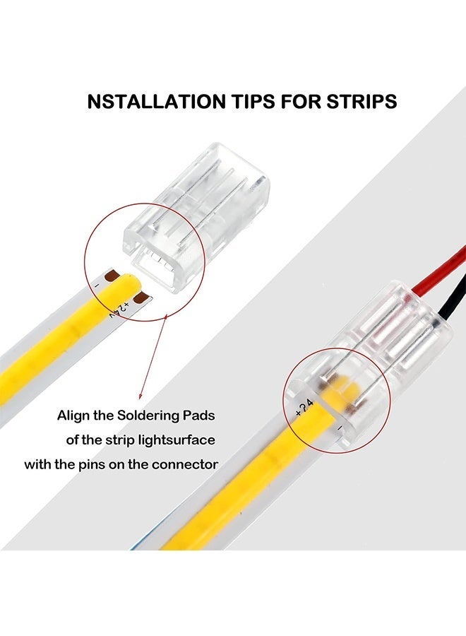 COB LED Strip to Wire Connector 20 Pieces Waterproof LED Adapter Connectors Transparent Solderless LED Light Strip Connectors for Strip Light Unwired Gapless Track Lighting Connector (2 Pin, 8 mm) - Image 3