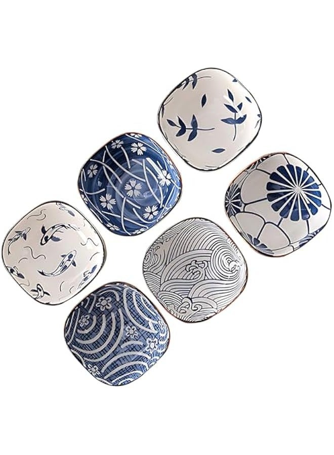 بيوينتي اطباق صلصة سيراميك من يوكسيزي، مجموعة اوعية غمس صلصة الصويا مكونة من 6 قطع، اطباق مقبلات جانبية، اطباق توابل يابانية صغيرة، اوعية غمس للسوشي والصلصة والوجبات الخفيفة والصويا (6 قطع) - Image 1