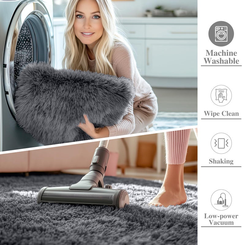 OLANLY Area Rugs for Living Room Bedroom, Machine Washable 4x5.9 ft Soft Fluffy Shaggy Bedside Rug, Indoor Floor Carpet for Kids Girls and Boys, Dorms, Nursery Rooms, Home Decor Aesthetic, Grey - Image 2