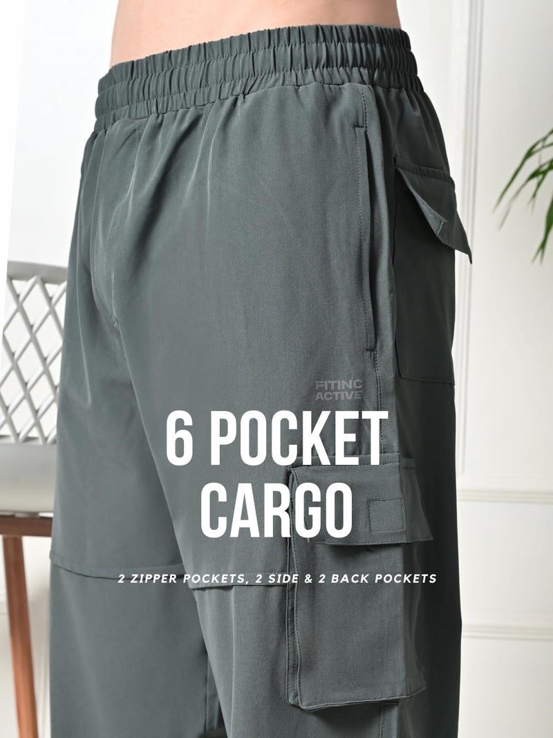FITINC Stylish NS Lycra Cargo Pants for Men & Boys | All Weather Dry-Fit Track Pants for Man with Utility & Zip Pockets | Lightweight Cargo Lower for Man for Casual Wear – Grey, XX-Large - Image 2