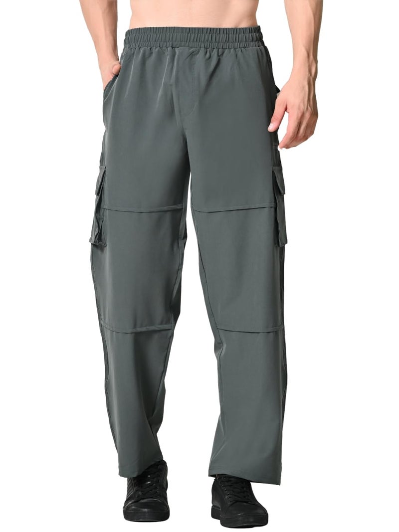 FITINC Stylish NS Lycra Cargo Pants for Men & Boys | All Weather Dry-Fit Track Pants for Man with Utility & Zip Pockets | Lightweight Cargo Lower for Man for Casual Wear – Grey, XX-Large - Image 1