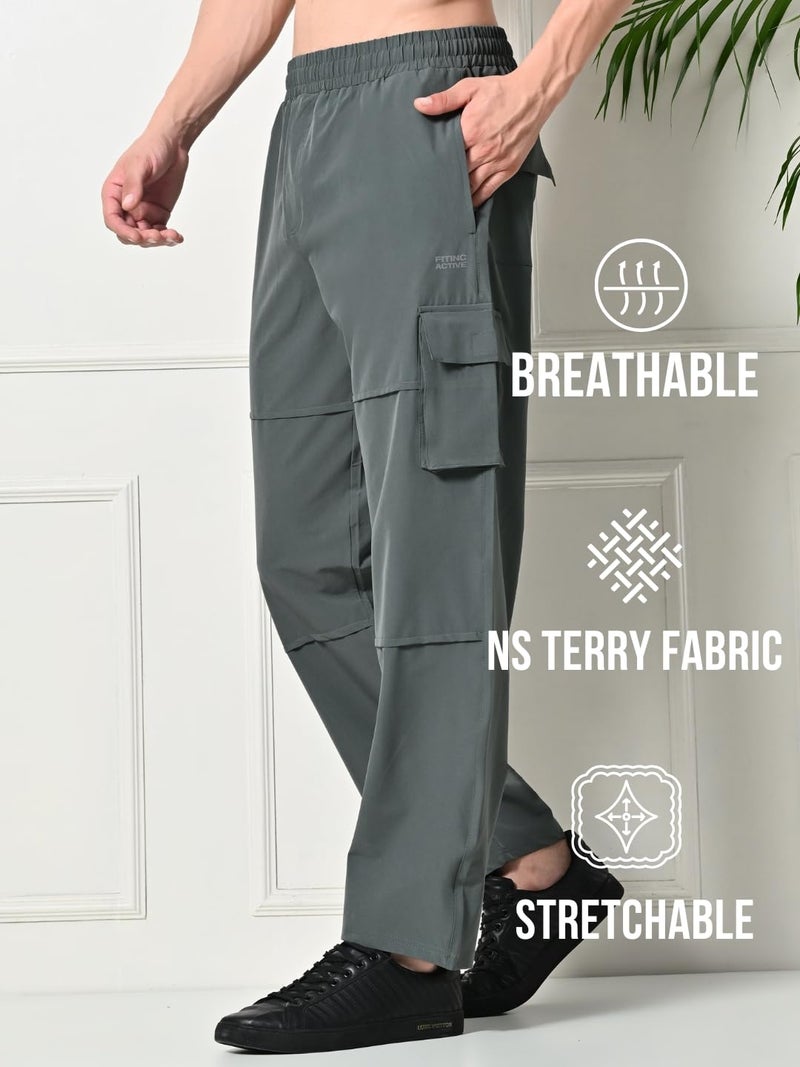 FITINC Stylish NS Lycra Cargo Pants for Men & Boys | All Weather Dry-Fit Track Pants for Man with Utility & Zip Pockets | Lightweight Cargo Lower for Man for Casual Wear – Grey, XX-Large - Image 4
