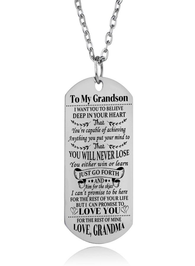 YEEQIN Grandson Necklace - Love Dog Tag Believe Inspirational Gifts From Grandma To Grandson - Birthday & Graduation - Image 1