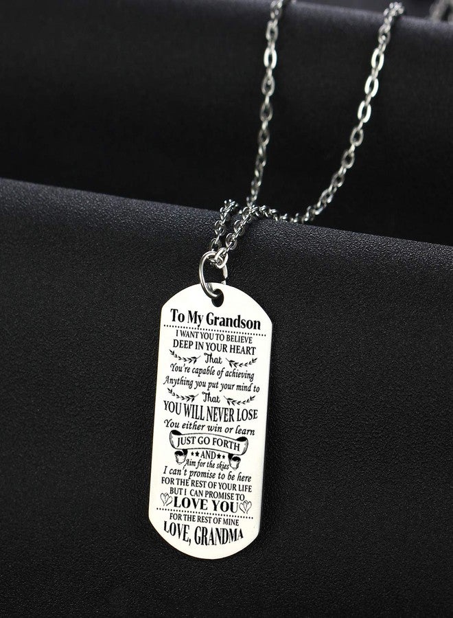 YEEQIN Grandson Necklace - Love Dog Tag Believe Inspirational Gifts From Grandma To Grandson - Birthday & Graduation - Image 2