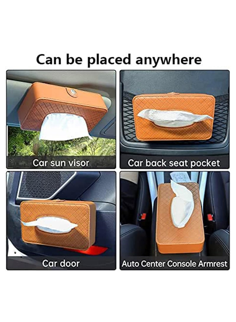 general Car Tissue Holder Sun Visor Tissue Holder, Car Sun Visor Napkin Holder, Hanging Clip, Tissue Holder Dispenser, Napkin Tray PU Leather Rear Seat Tissue Box Truck Brown  - Image 2