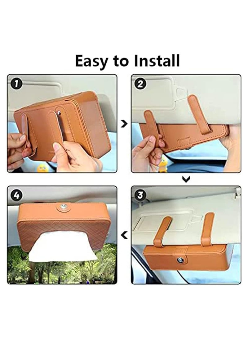 general Car Tissue Holder Sun Visor Tissue Holder, Car Sun Visor Napkin Holder, Hanging Clip, Tissue Holder Dispenser, Napkin Tray PU Leather Rear Seat Tissue Box Truck Brown  - Image 3