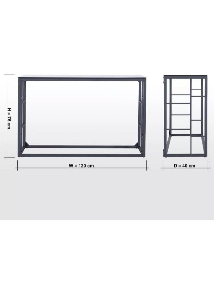 LINGWEI Luxury Console Table Pre Assembled Entrance Table Glass Display Shelf Metal Frame with Black Glass Accent Table for Living Room Hallway Dressing Table End Table - Image 3