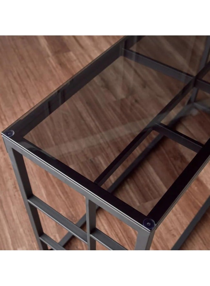 LINGWEI Luxury Console Table Pre Assembled Entrance Table Glass Display Shelf Metal Frame with Black Glass Accent Table for Living Room Hallway Dressing Table End Table - Image 5