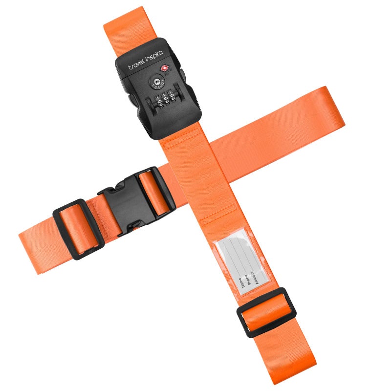 travel inspira Travel Inspira Travel Belt for Luggage, TSA Approved Luggage Straps, Suitcase Straps TSA Approved, 3-Dial Combination Locks Adjustable Suitcase Belt, Quick-Release Buckle (Orange)  - Image 1