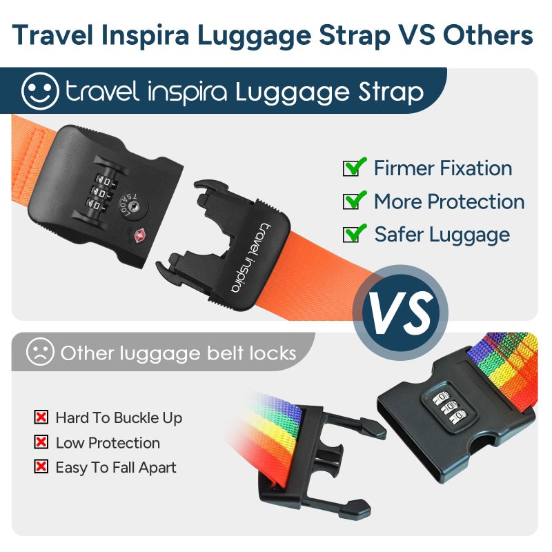 travel inspira Travel Inspira Travel Belt for Luggage, TSA Approved Luggage Straps, Suitcase Straps TSA Approved, 3-Dial Combination Locks Adjustable Suitcase Belt, Quick-Release Buckle (Orange)  - Image 2
