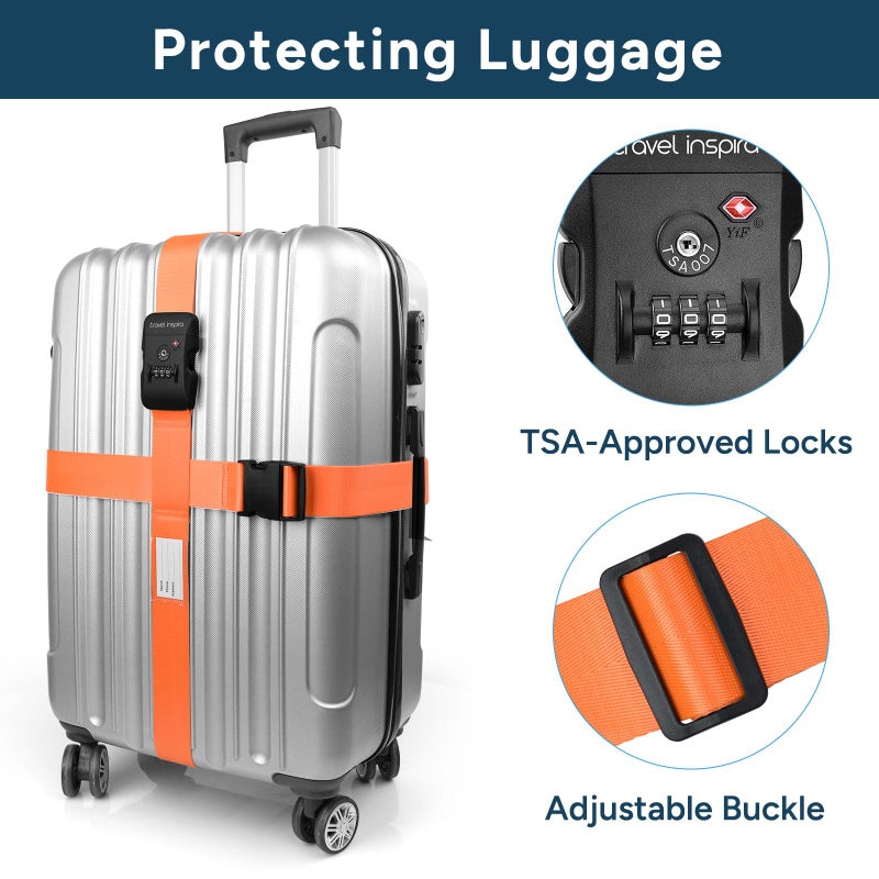 travel inspira Travel Inspira Travel Belt for Luggage, TSA Approved Luggage Straps, Suitcase Straps TSA Approved, 3-Dial Combination Locks Adjustable Suitcase Belt, Quick-Release Buckle (Orange)  - Image 3